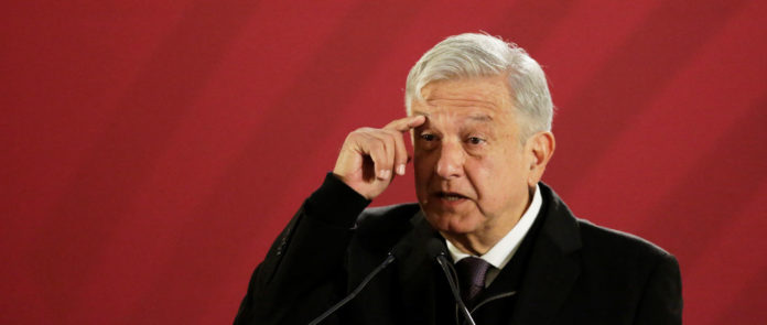 Mexico's President Andres Manuel Lopez Obrador gestures during a news conference at National Palace in Mexico City