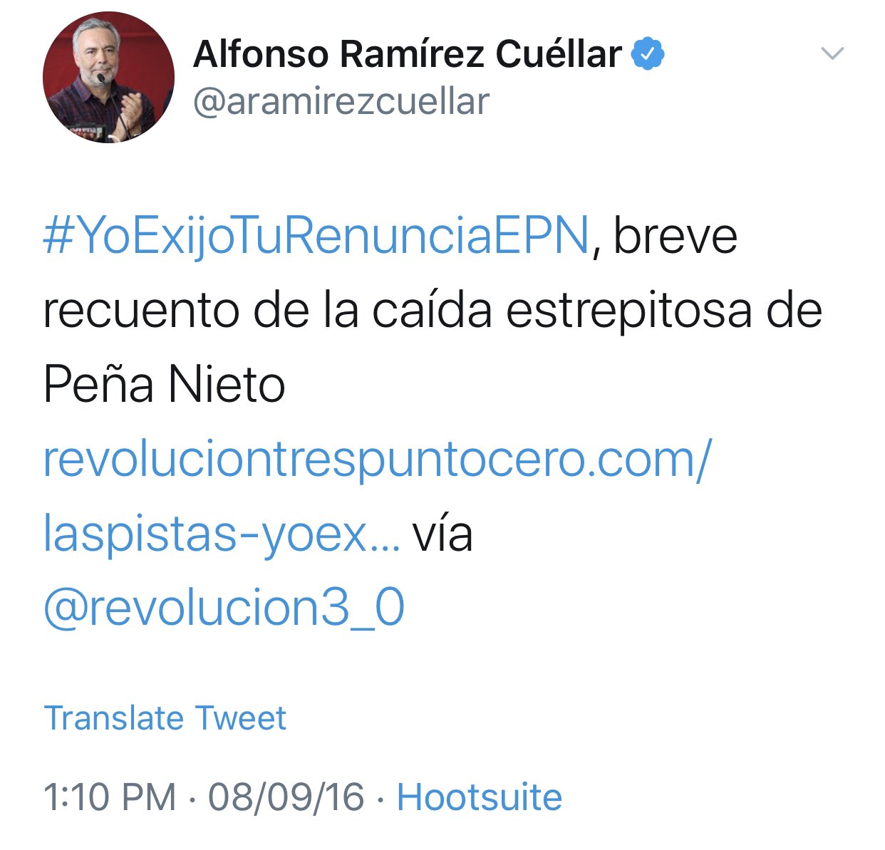 Ramírez Cuéllar exigió renuncia de EPN
