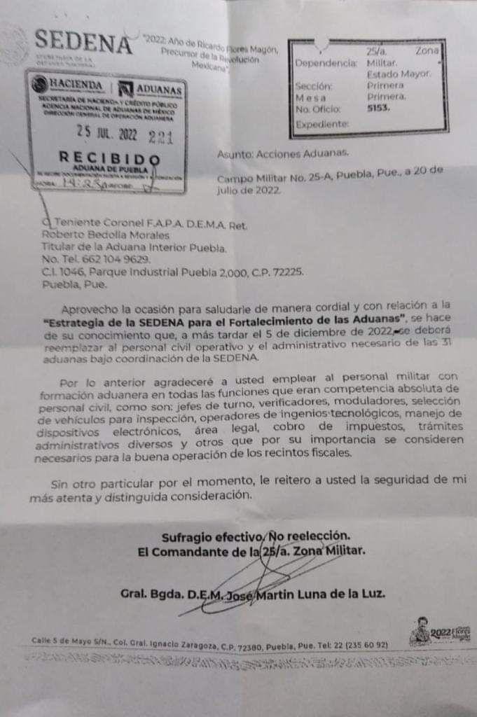 Ordenan reemplazar a personal civil de aduanas por militares