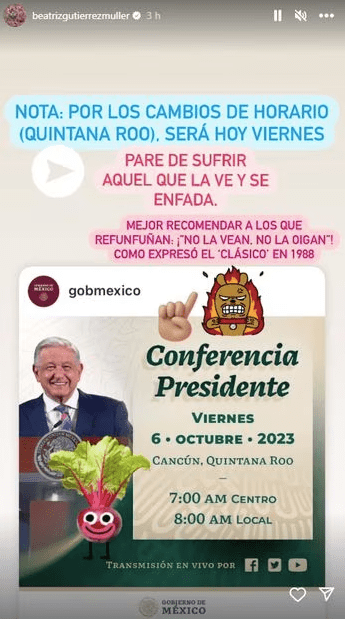 Con frase de Salinas de Gortari Gutiérrez Müller pide no ver la mañanera de AMLO